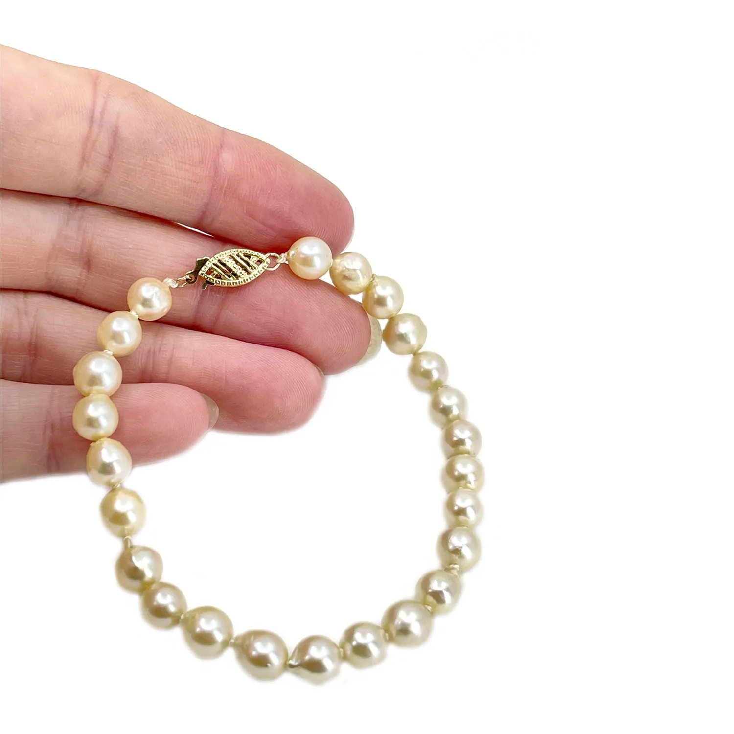 Baroque Mid-Century Vintage Japanese Saltwater Akoya Cultured Pearl Bracelet- 14K Yellow Gold