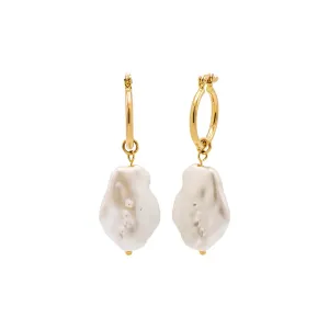 Baroque Pearl Dangle Drop Hoop Earring