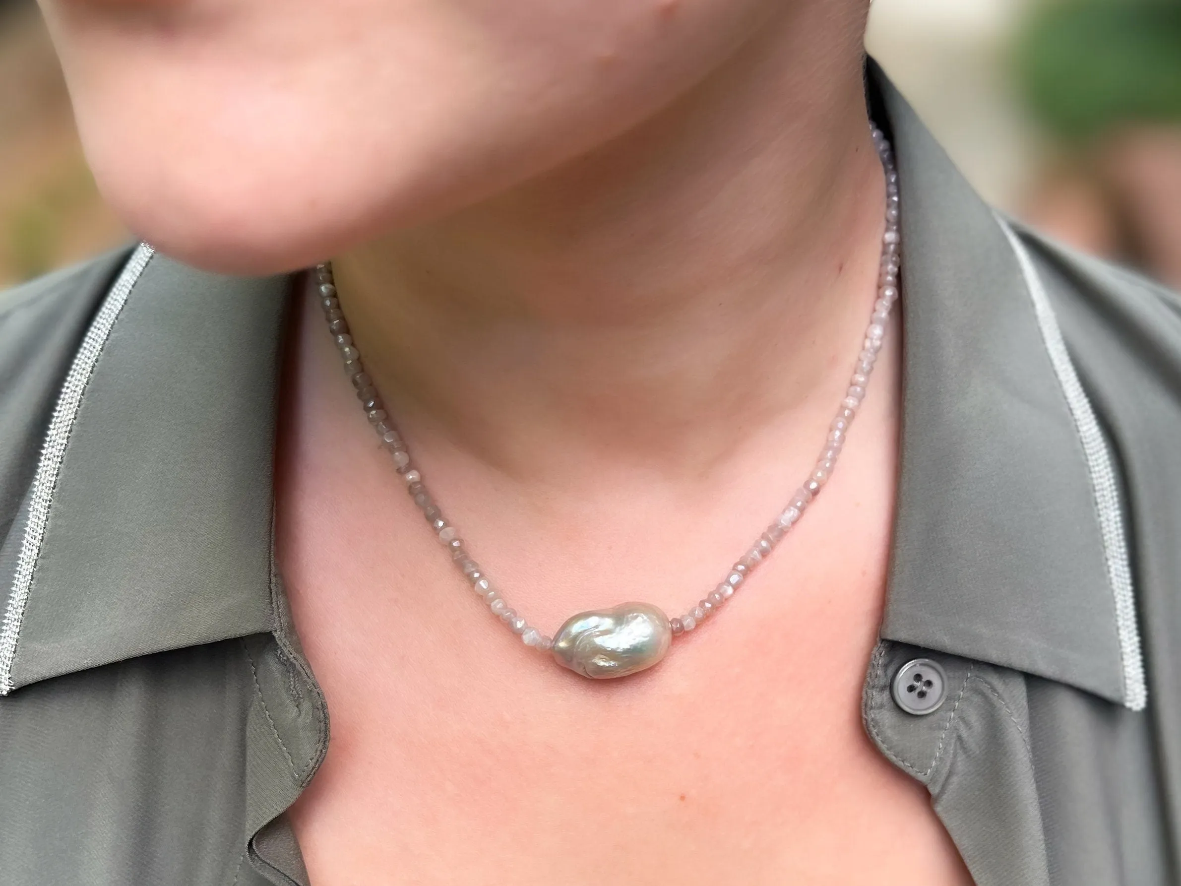 Baroque Pearl Moonstone Short Necklace