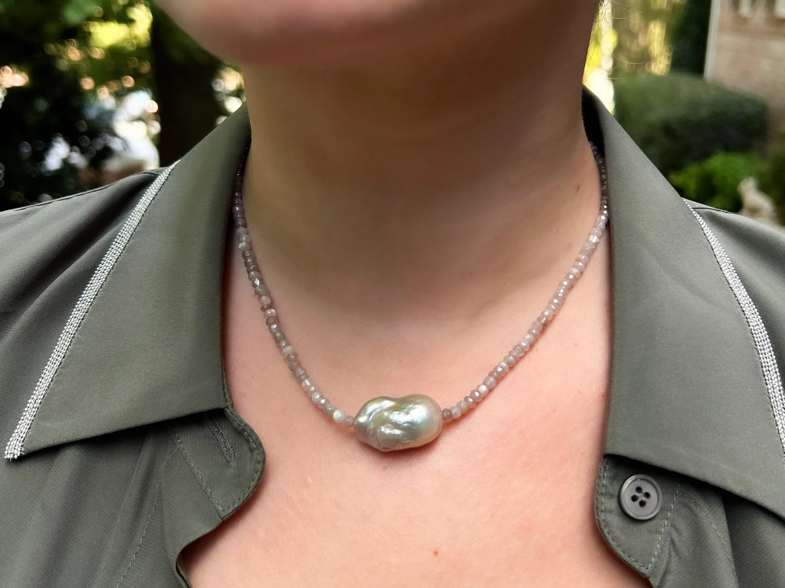 Baroque Pearl Moonstone Short Necklace