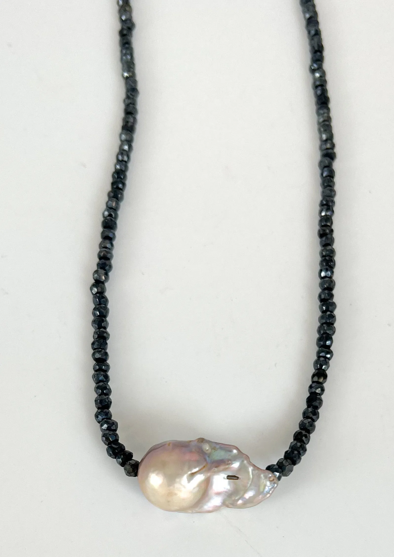 Baroque Pearl Necklace, Black Spinel, Short