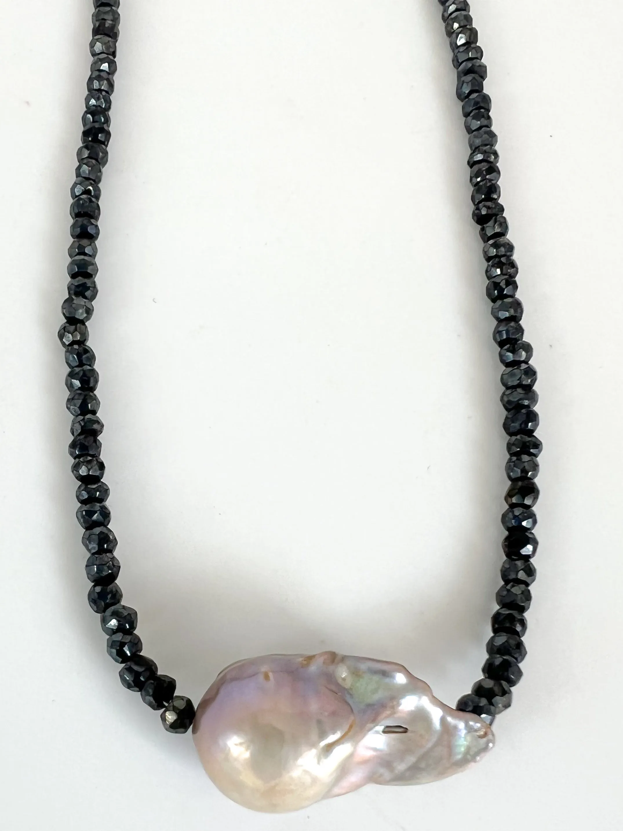 Baroque Pearl Necklace, Black Spinel, Short