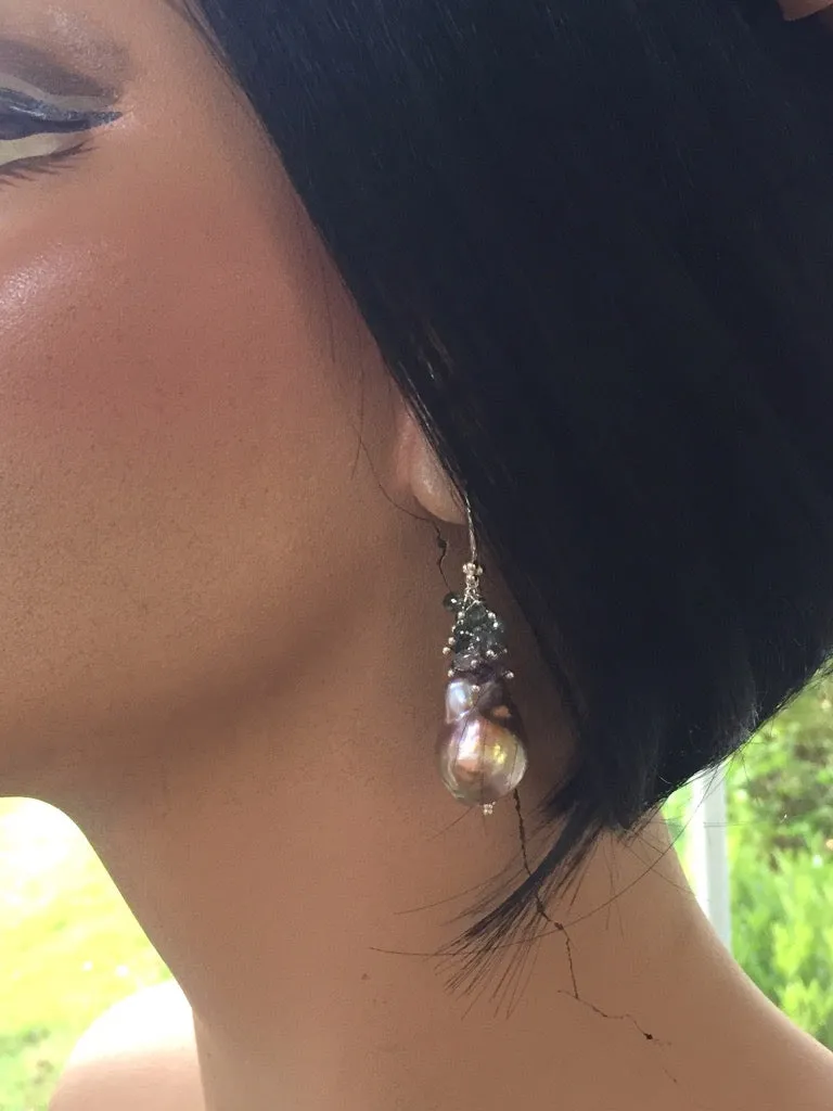 Baroque Pearls with Sapphire Earrings