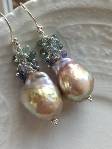Baroque Pearls with Sapphire Earrings