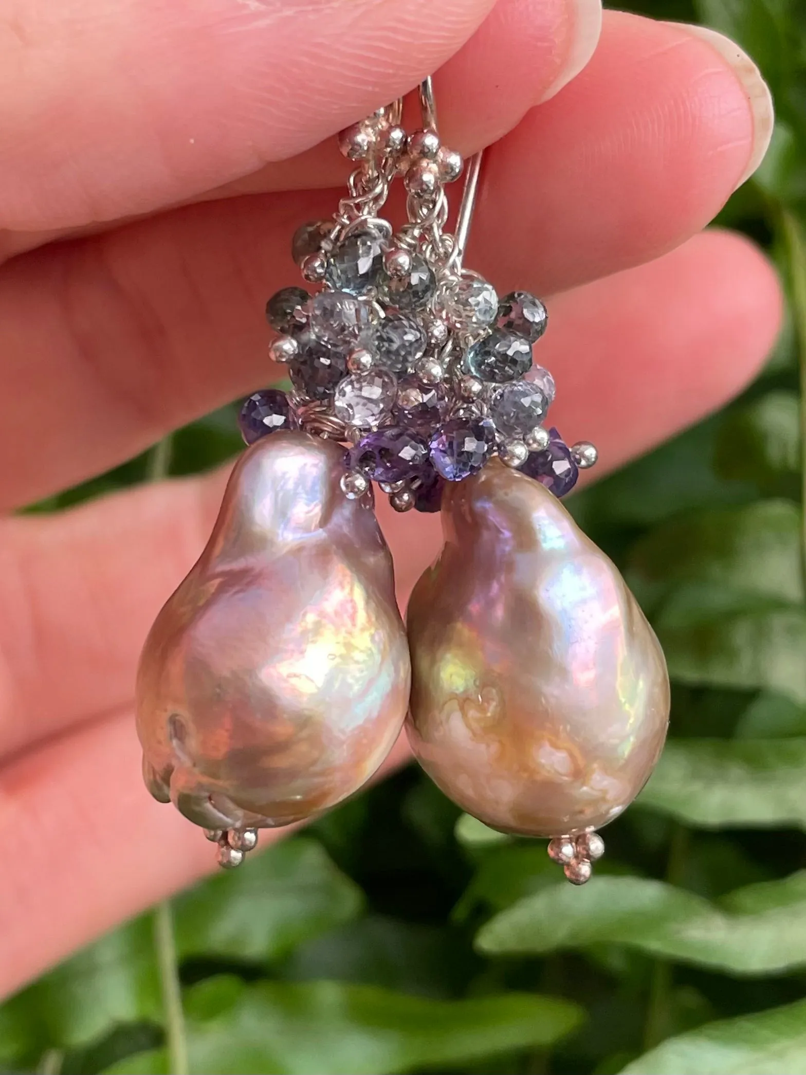Baroque Pearls with Sapphire Earrings