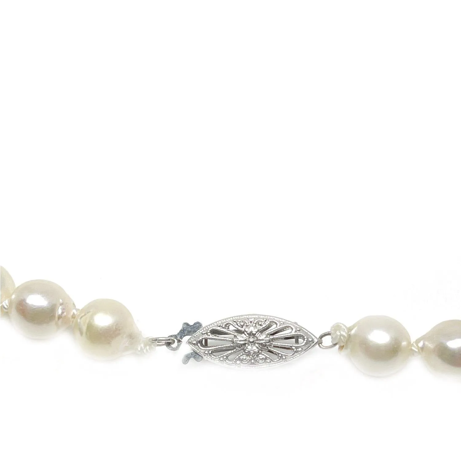 Baroque Vintage Japanese Cultured Akoya Pearl Strand - 10K White Gold 35 Inch