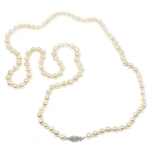Baroque Vintage Japanese Cultured Akoya Pearl Strand - 10K White Gold 35 Inch
