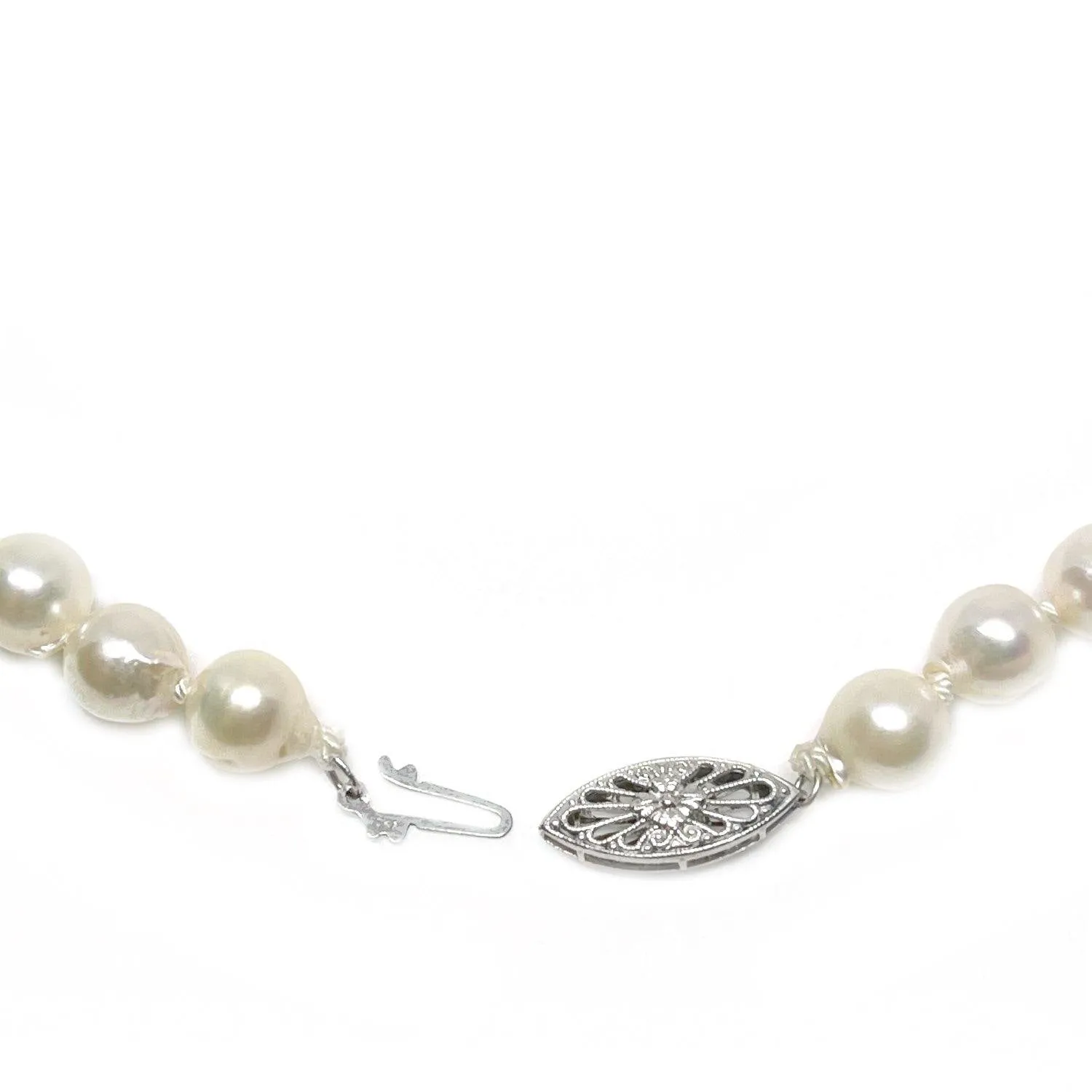 Baroque Vintage Japanese Cultured Akoya Pearl Strand - 10K White Gold 35 Inch