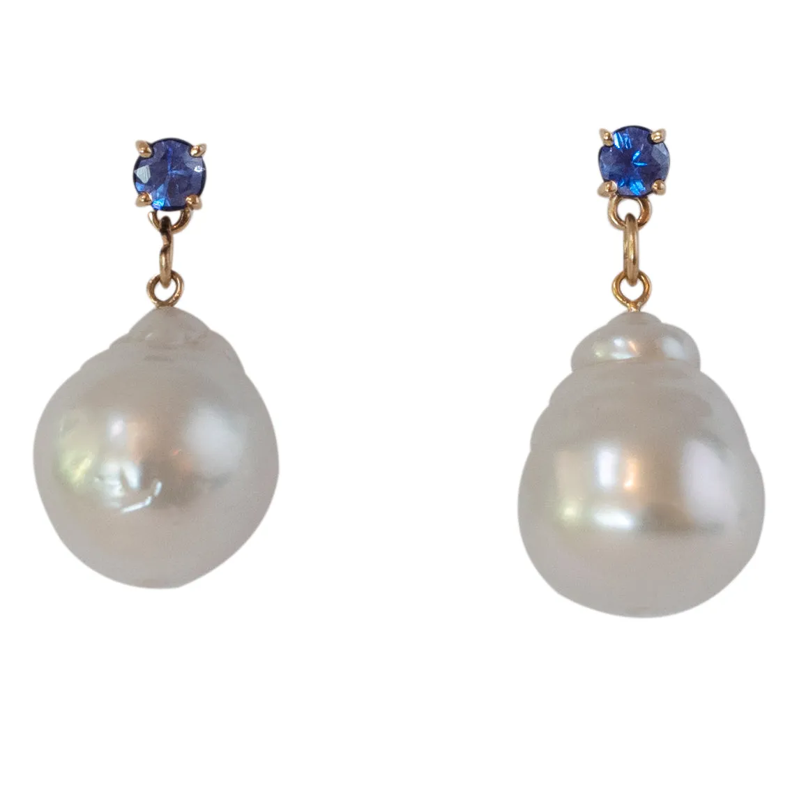 Baroque White South Sea Pearls and Blue Sapphires