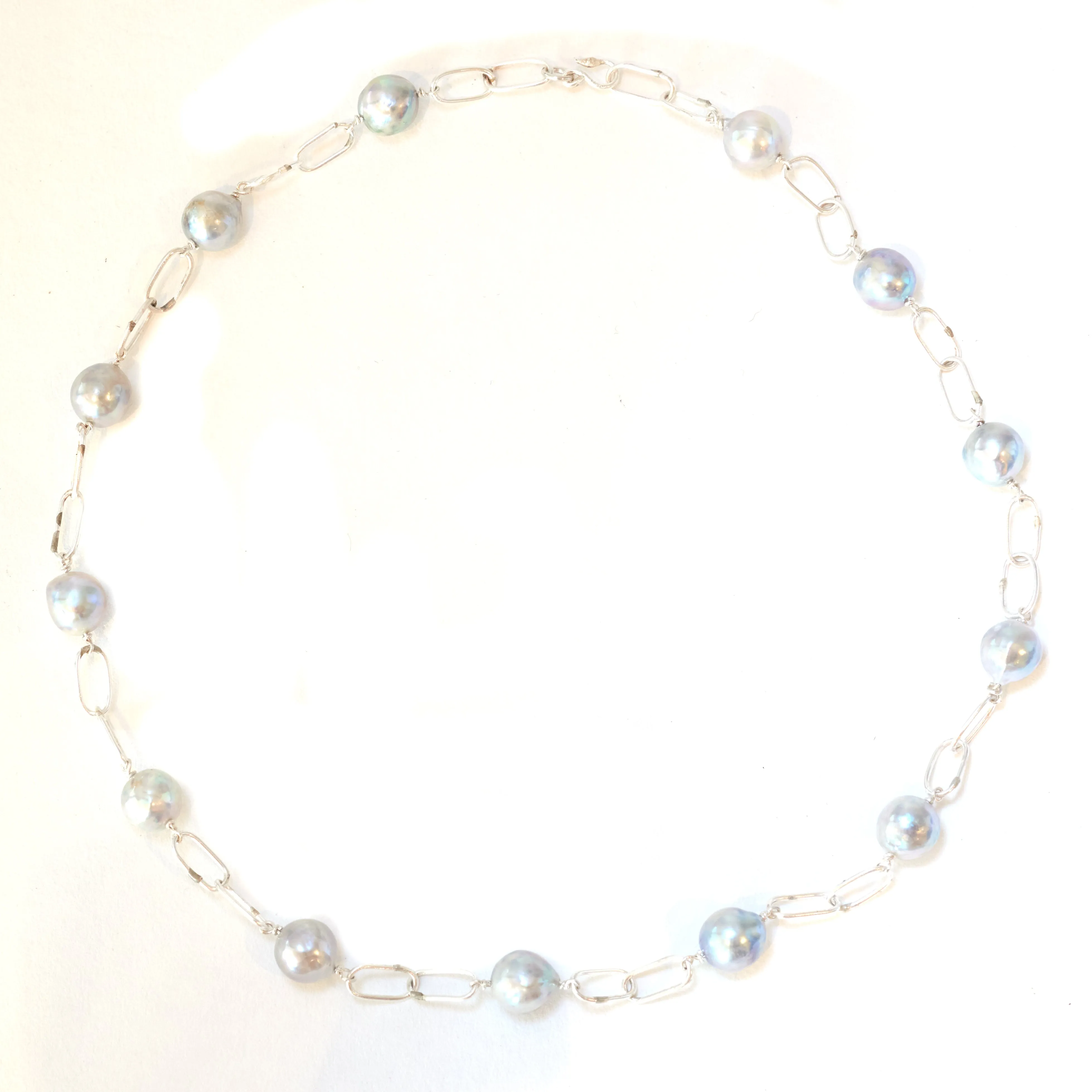 Blue Akoya Pearls and Fine Silver Living Links Necklace