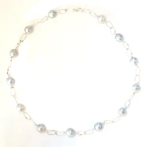 Blue Akoya Pearls and Fine Silver Living Links Necklace