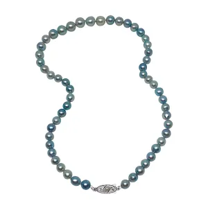 Blue Mid Century Japanese Cultured Akoya Pearl Strand - Silver 15.50 Inch