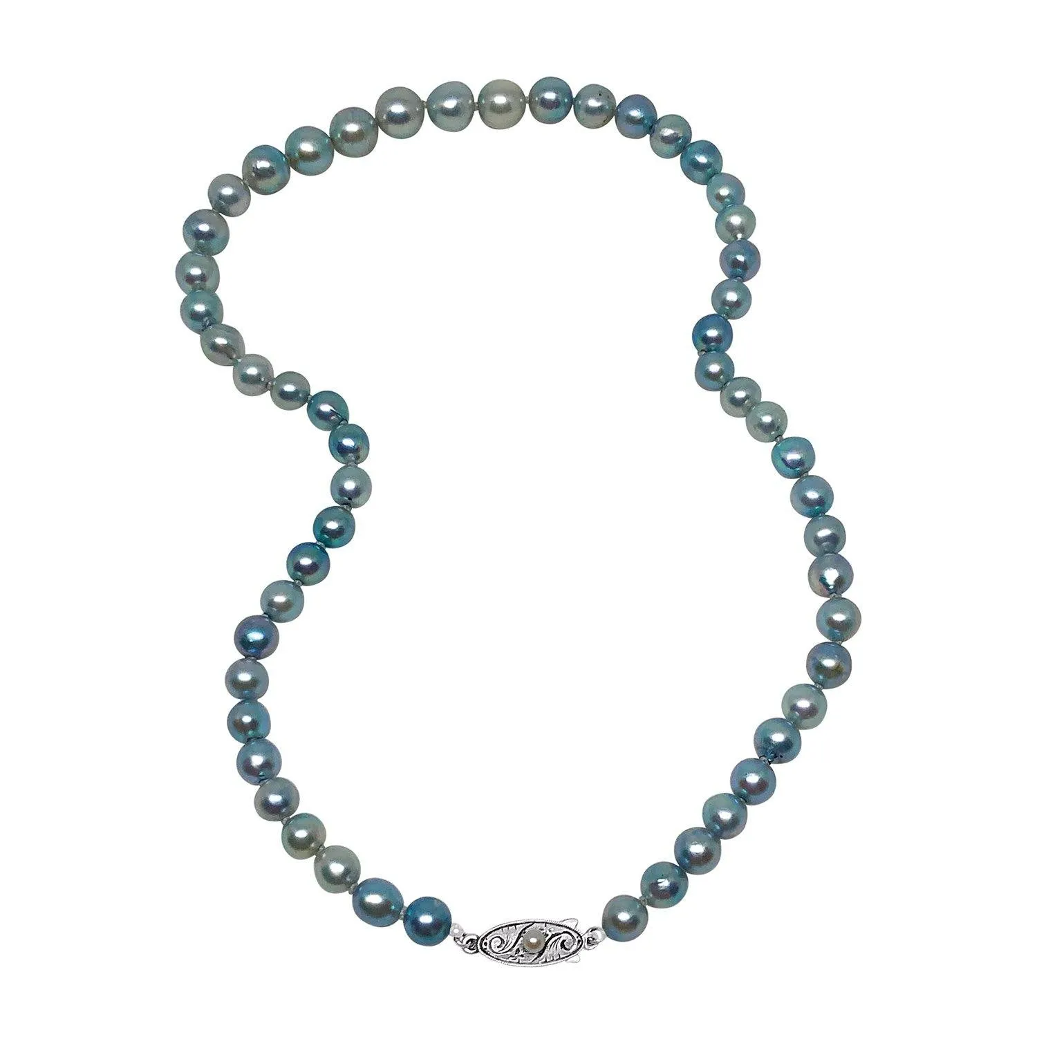 Blue Mid Century Japanese Cultured Akoya Pearl Strand - Silver 15.50 Inch