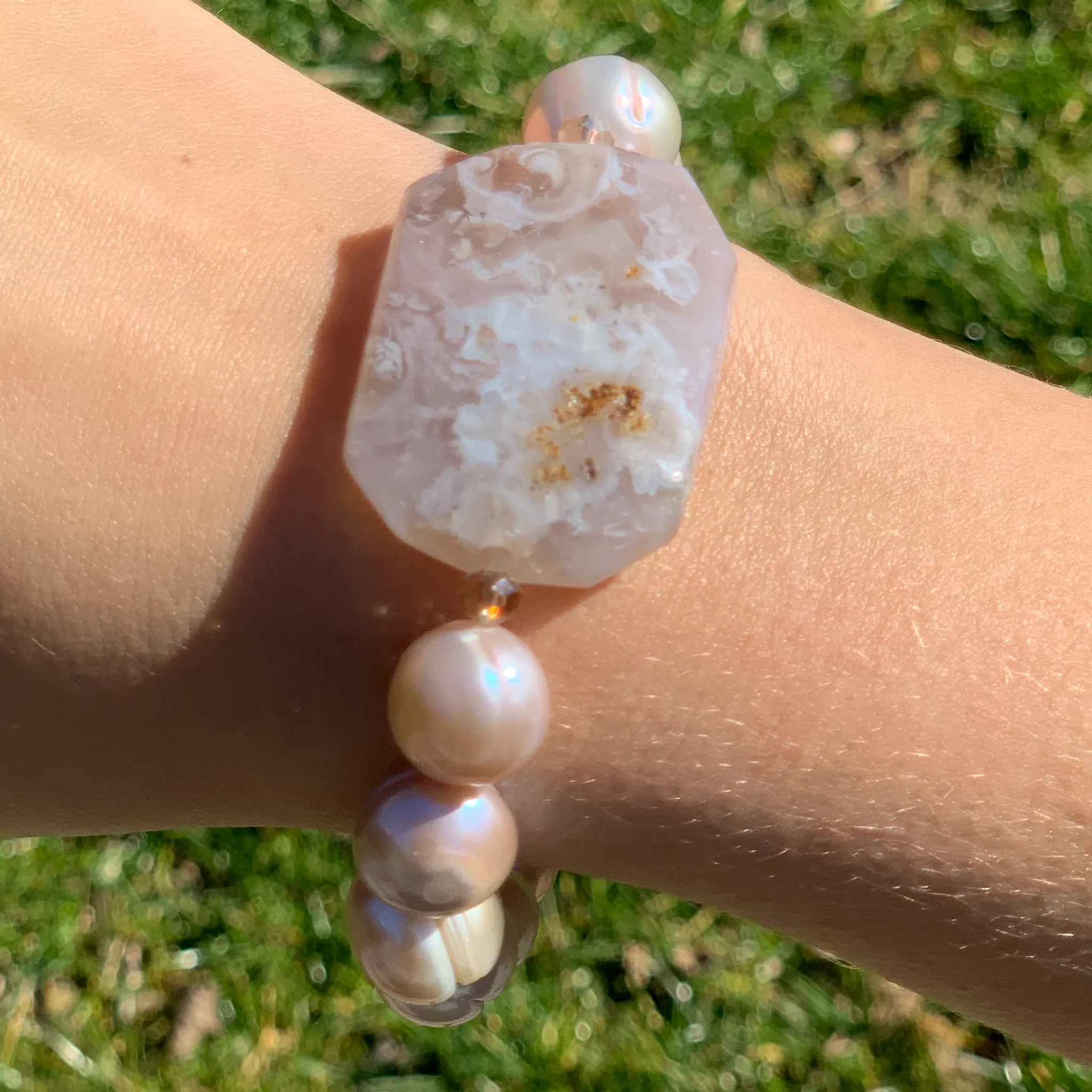 Blush Freshwater Pearl & Tigerskin Quartz Bracelet