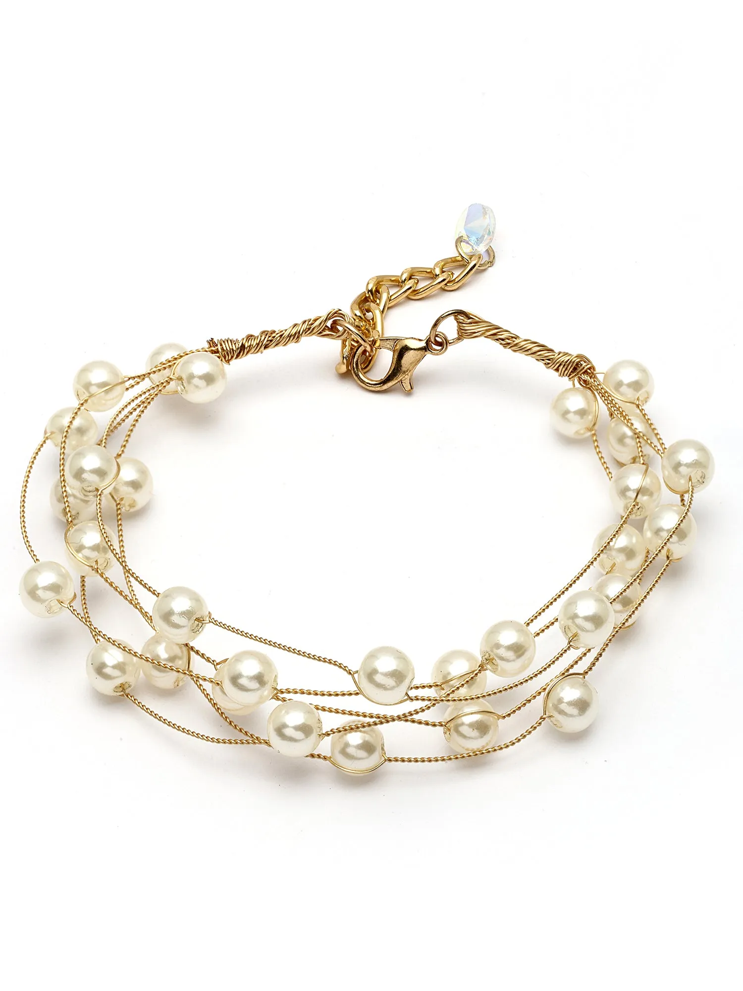 Bohey by KARATCART Gold Plated Multilayer Baroque Pearl Chain Bracelet for Women