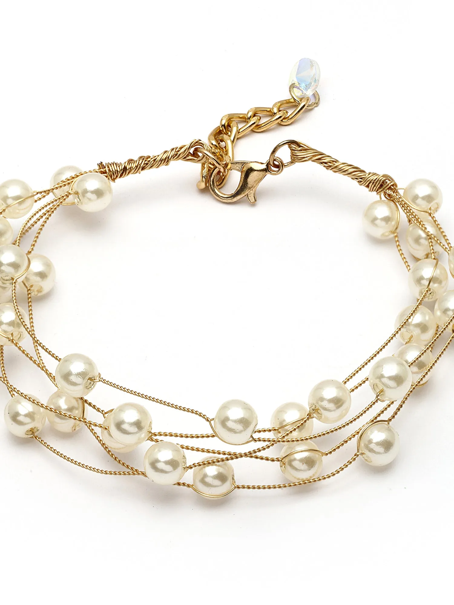 Bohey by KARATCART Gold Plated Multilayer Baroque Pearl Chain Bracelet for Women