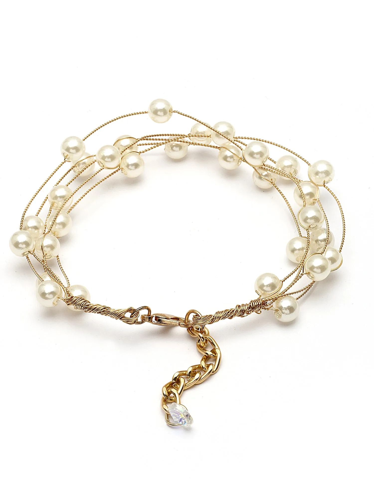 Bohey by KARATCART Gold Plated Multilayer Baroque Pearl Chain Bracelet for Women
