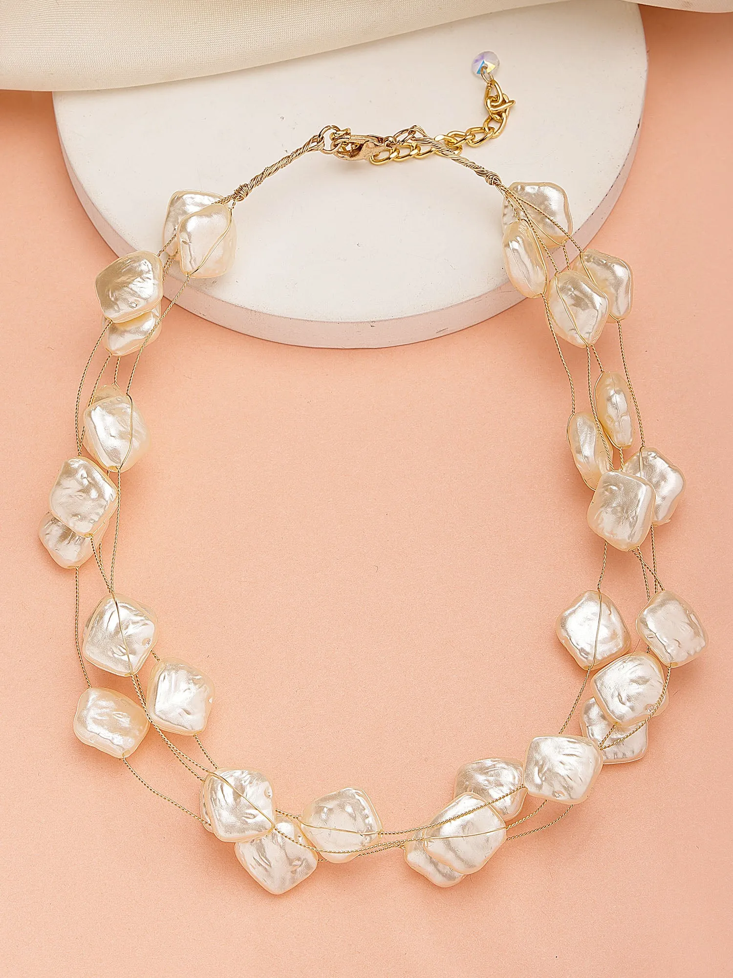 Bohey by KARATCART Gold Plated Multilayer Flat Baroque Pearl Chain Necklace for Women