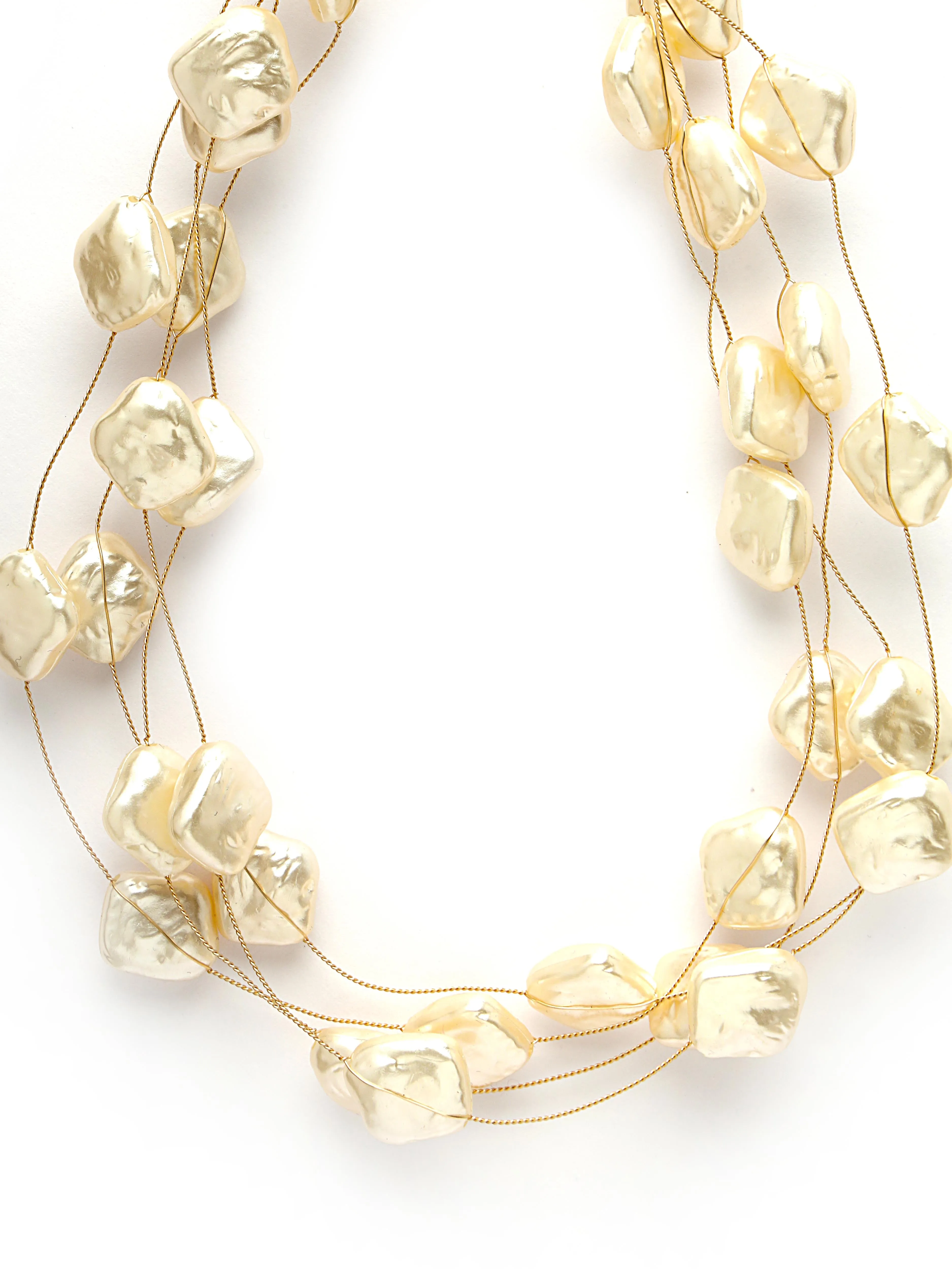 Bohey by KARATCART Gold Plated Multilayer Flat Baroque Pearl Chain Necklace for Women