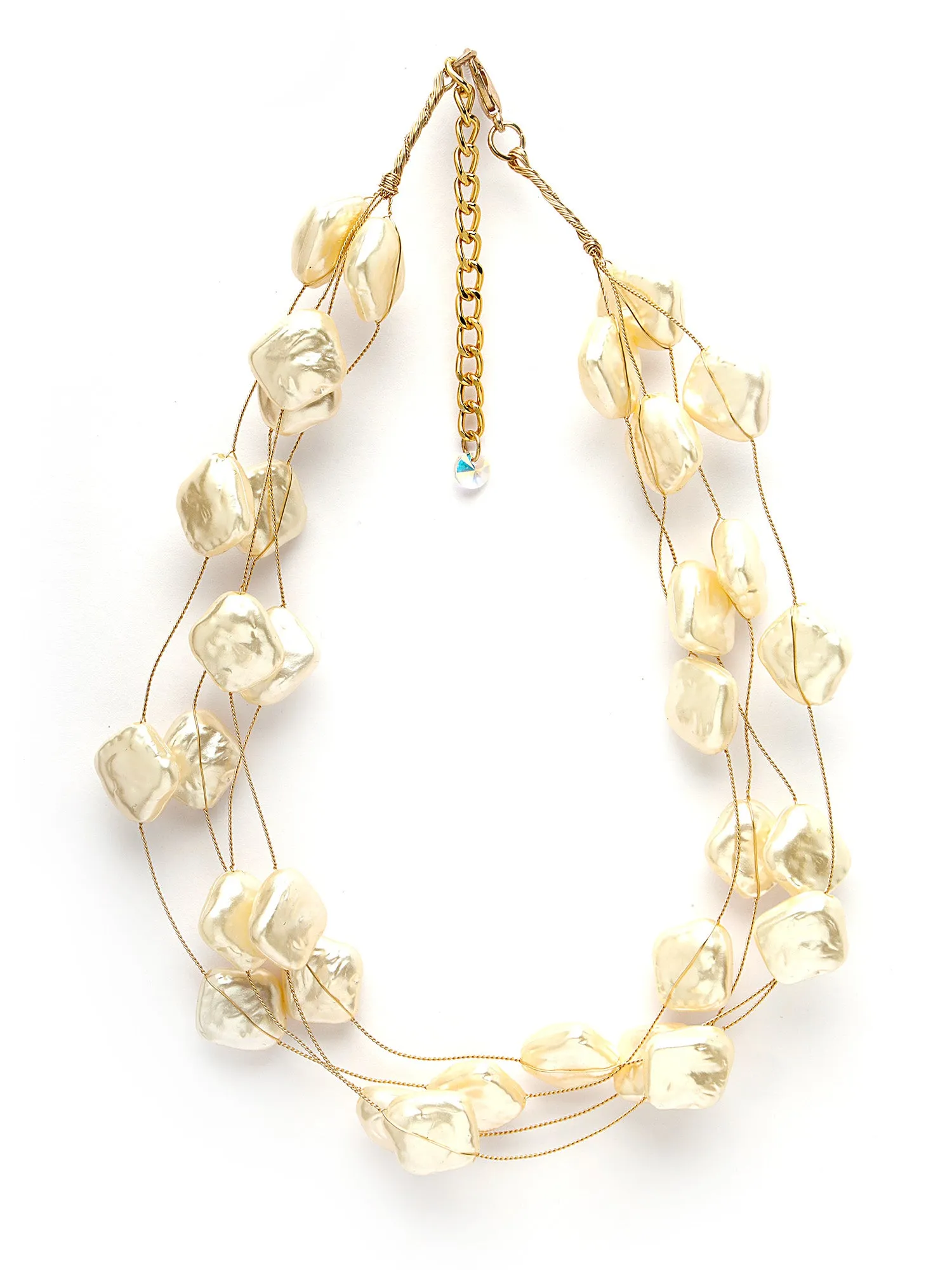 Bohey by KARATCART Gold Plated Multilayer Flat Baroque Pearl Chain Necklace for Women