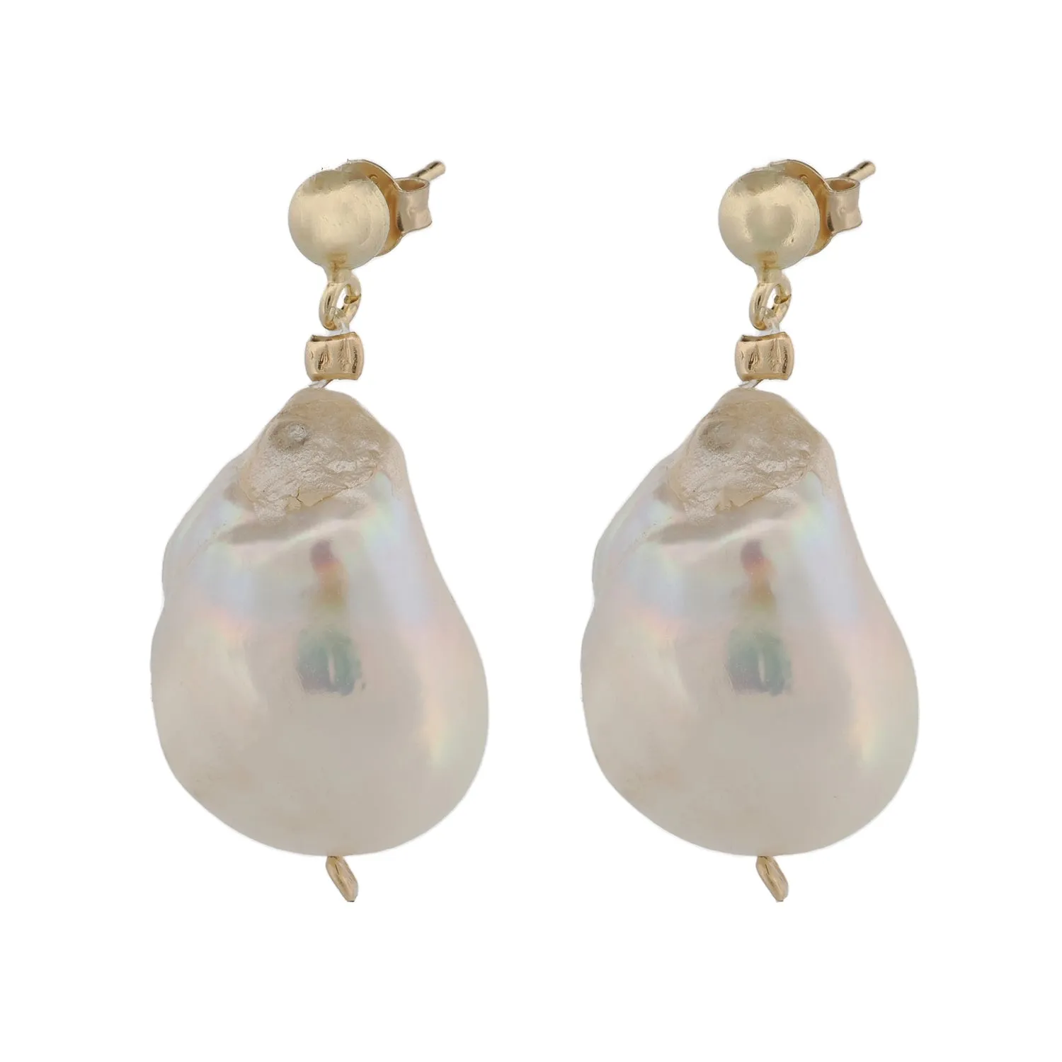 Bold Baroque Pearl & 14K Gold Stud Earrings