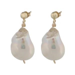 Bold Baroque Pearl & 14K Gold Stud Earrings