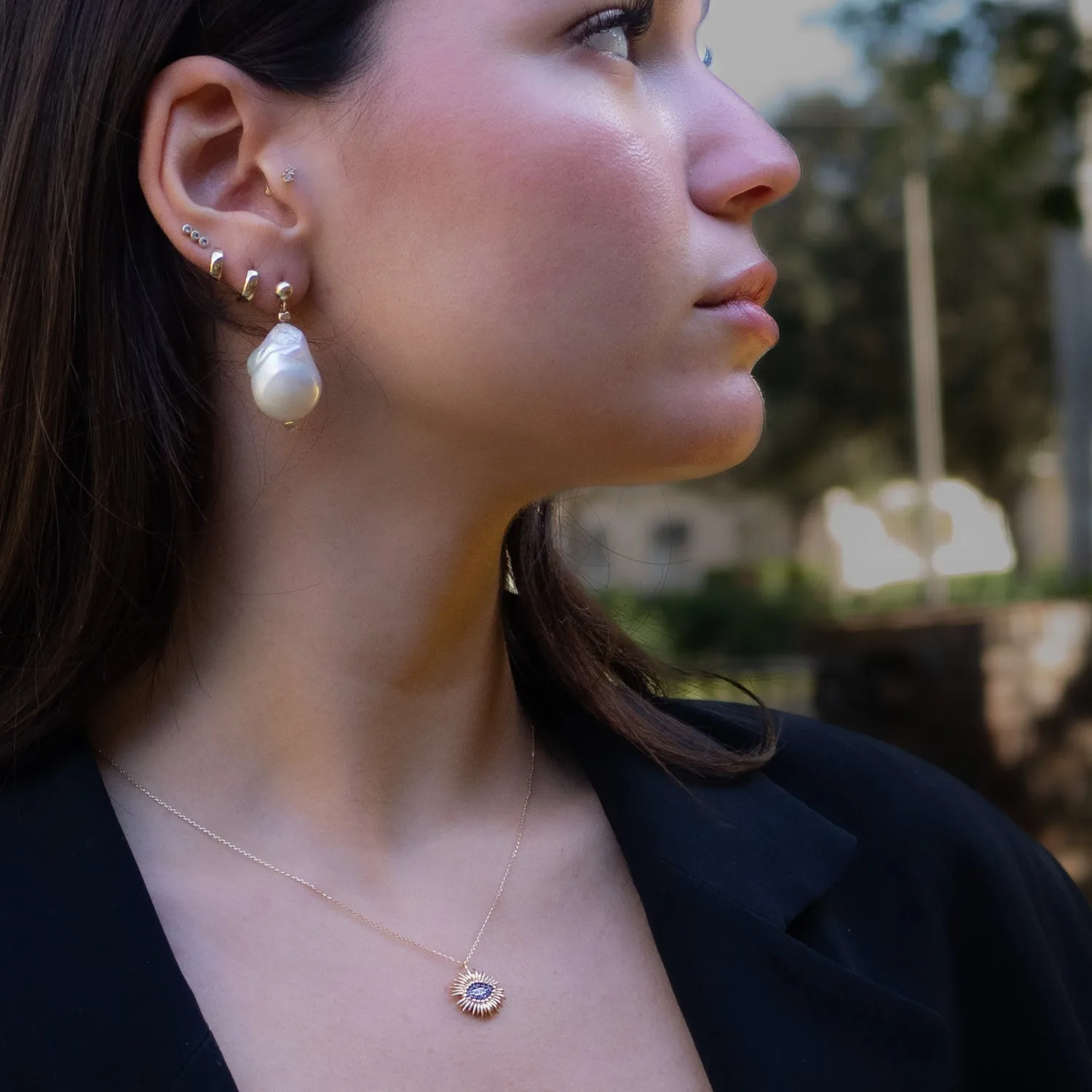 Bold Baroque Pearl & 14K Gold Stud Earrings
