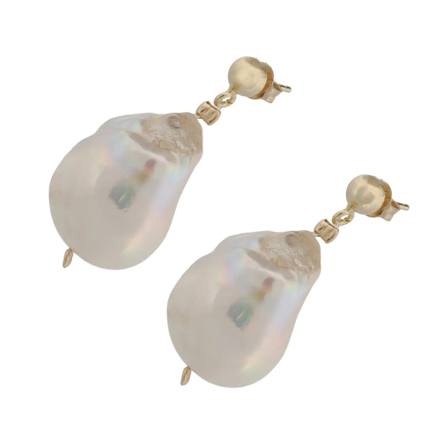 Bold Baroque Pearl & 14K Gold Stud Earrings