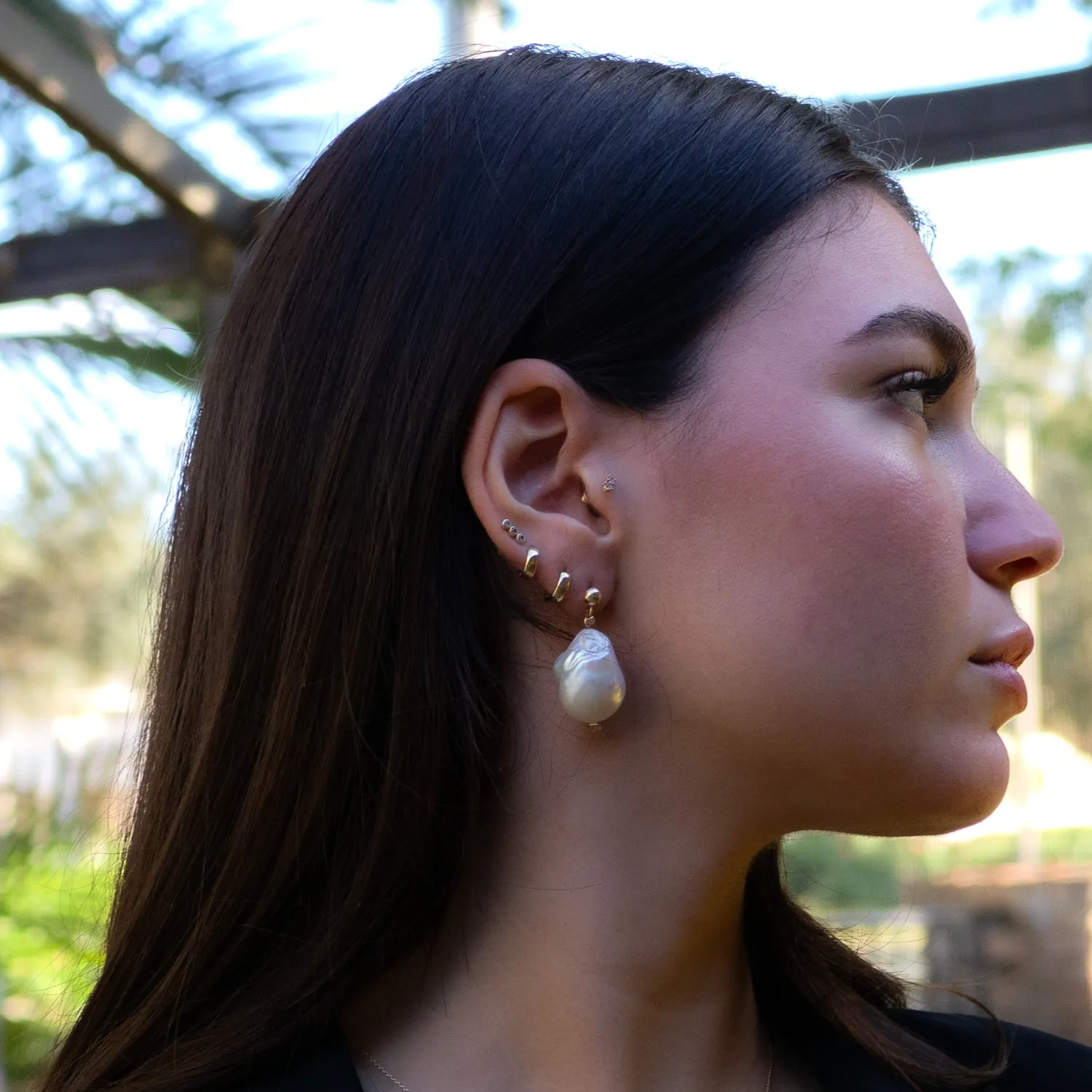 Bold Baroque Pearl & 14K Gold Stud Earrings