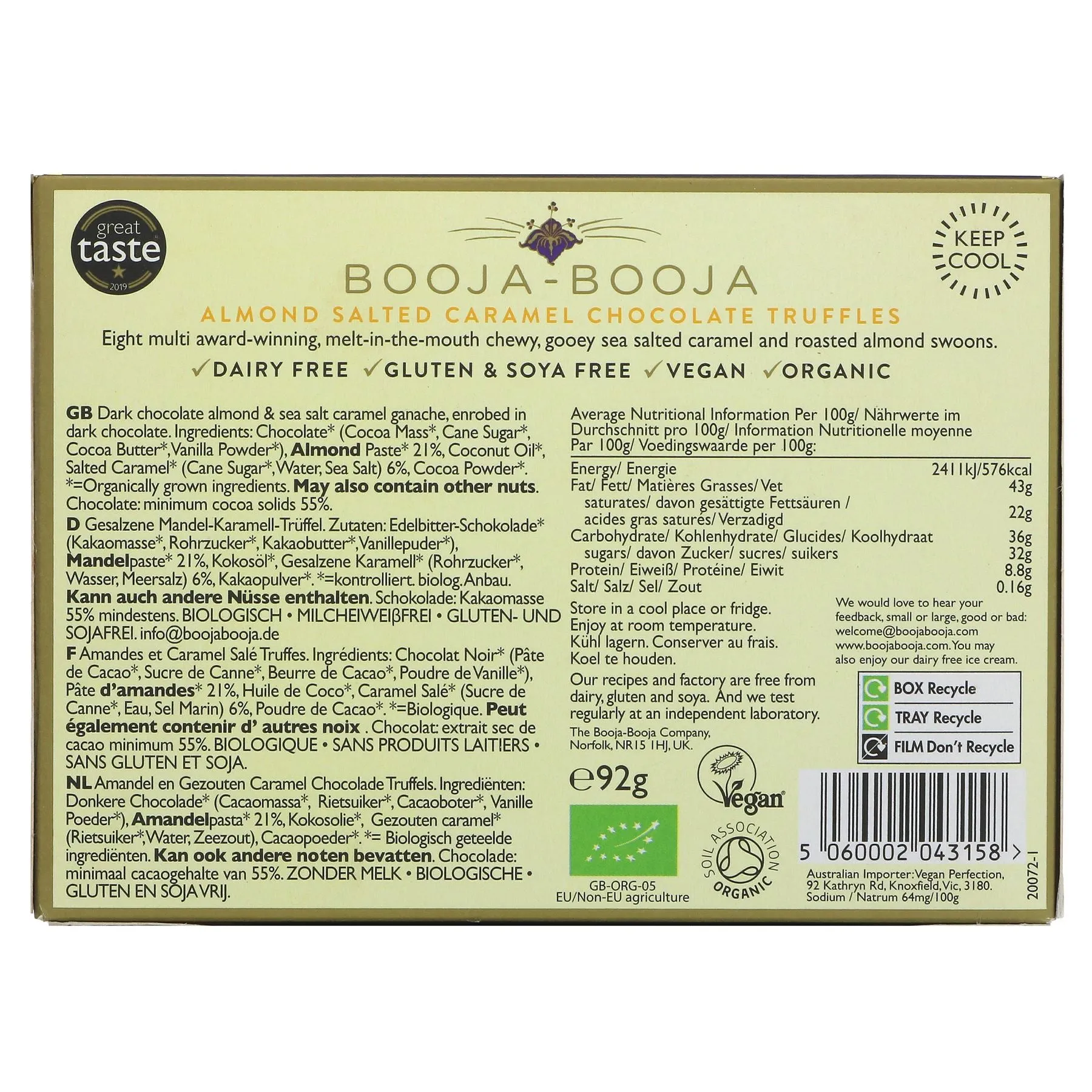 Booja-booja | Almond Salted Caramel | 92G