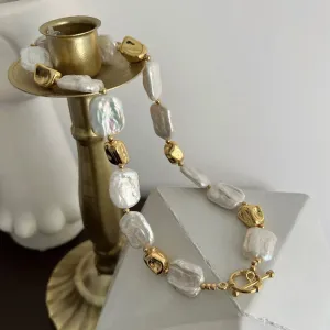 Brass Natural Baroque Pearl Beads Necklace Fine Jewelry Punk Designer Runway Rare Design Necklace