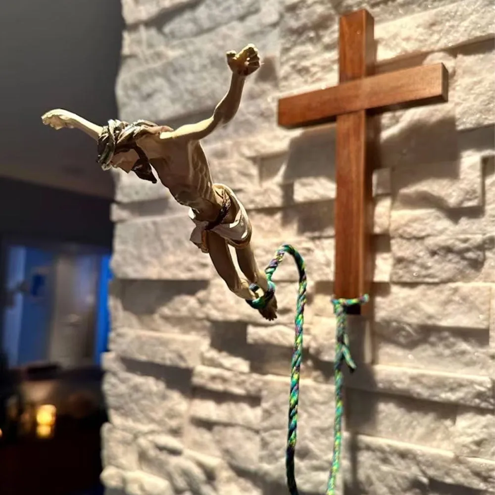 Christianartbag Decor, The Original BunJesus, Bungee Jumping Jesus, Black Bunjesus, Funny Decor Christian.