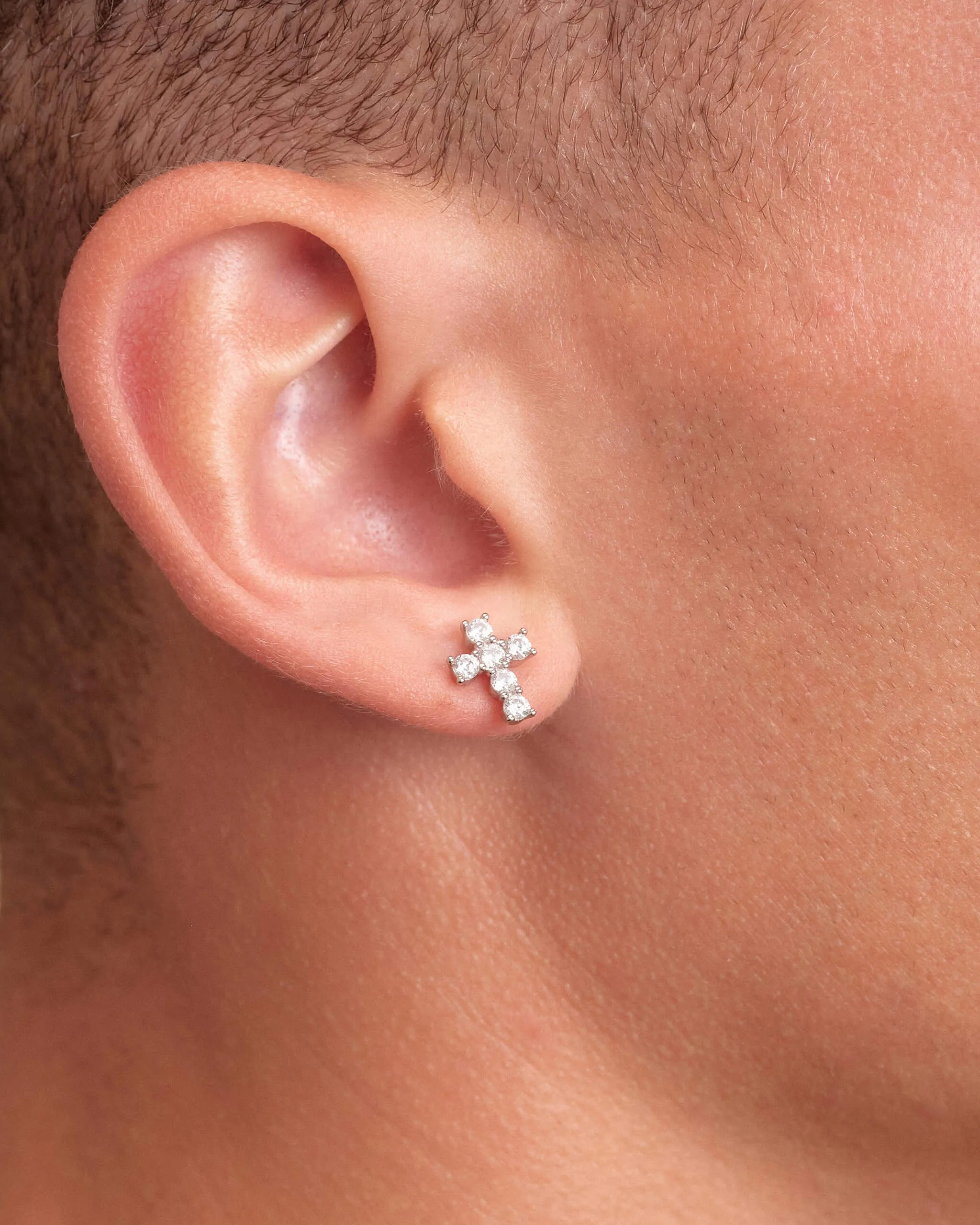 Cross Stud Earrings - Silver