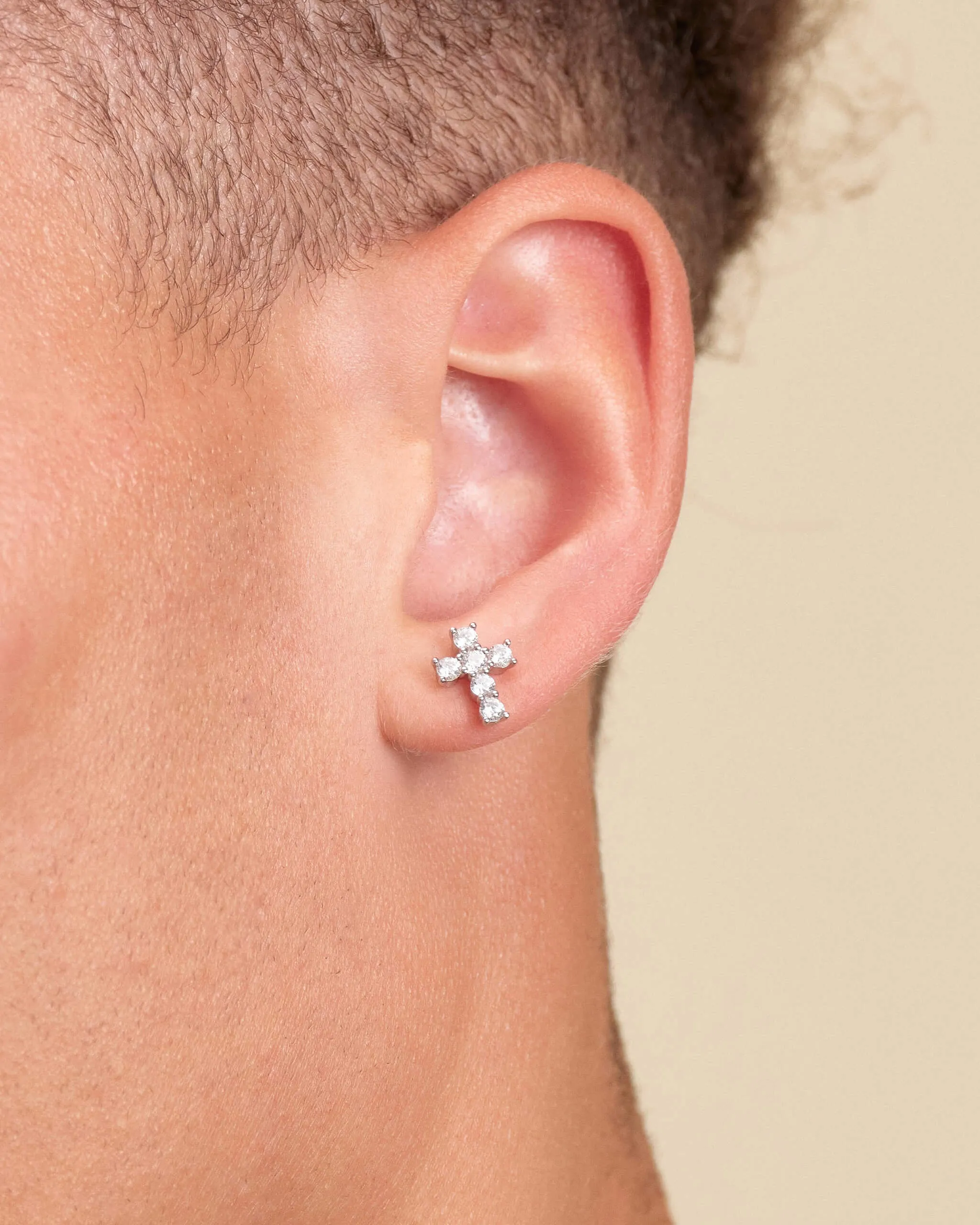 Cross Stud Earrings - Silver