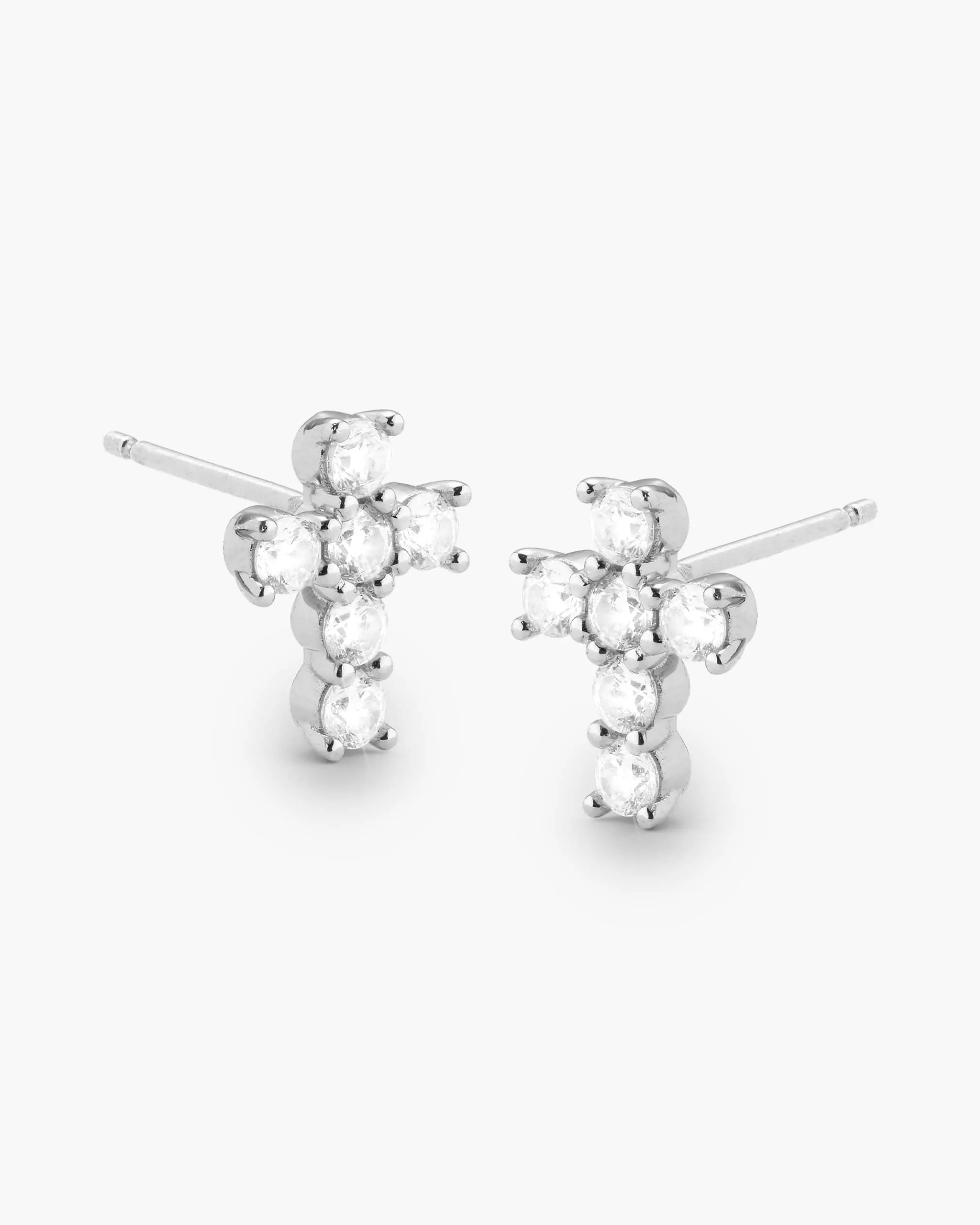 Cross Stud Earrings - Silver
