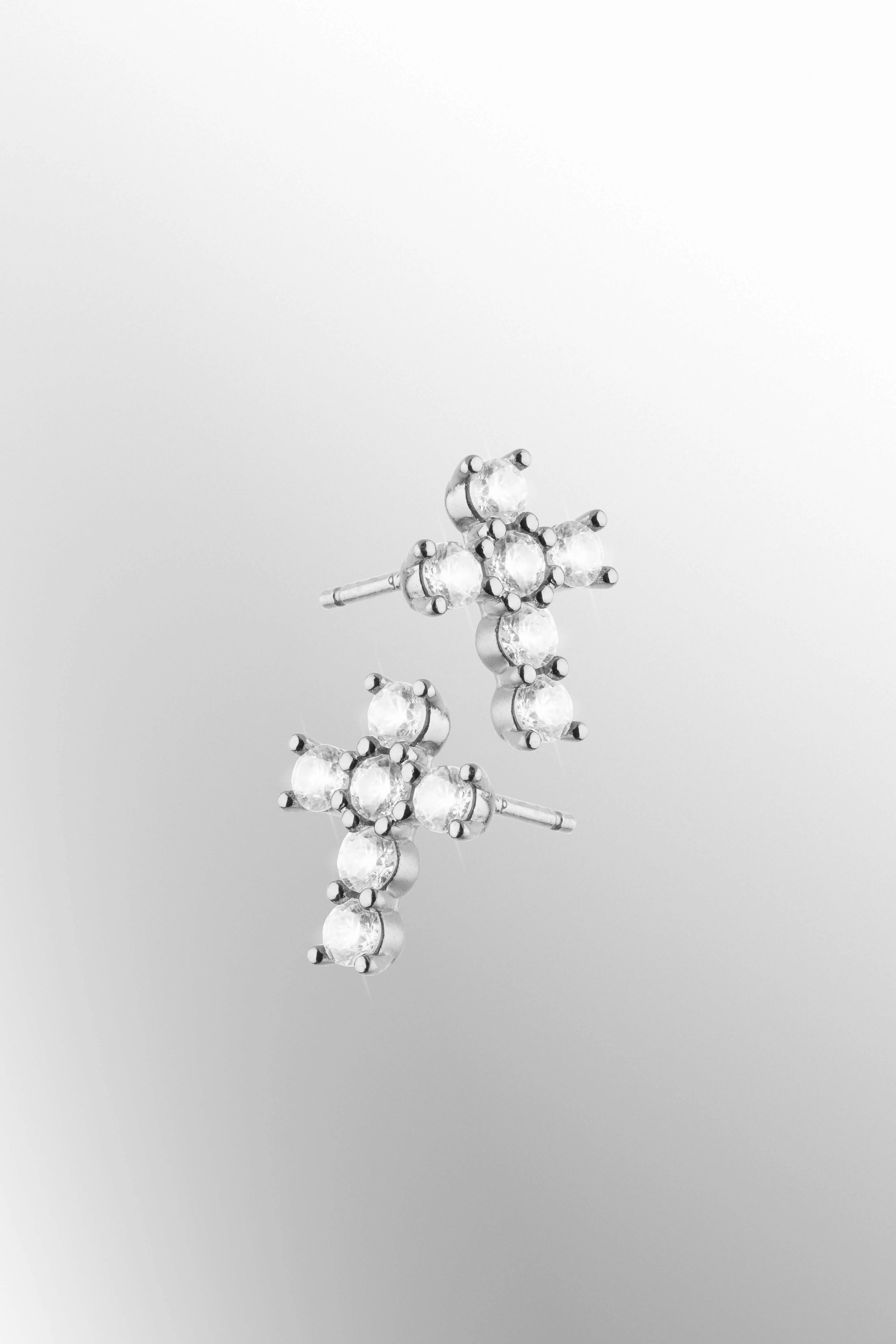 Cross Stud Earrings - Silver