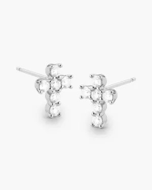 Cross Stud Earrings - Silver