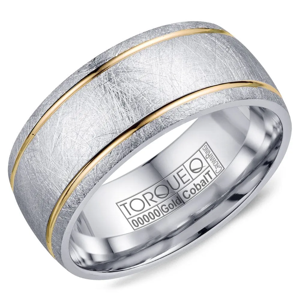Crown Ring Yellow Gold and White Cobalt Diamond Brushed Wedding Band