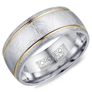 Crown Ring Yellow Gold and White Cobalt Diamond Brushed Wedding Band
