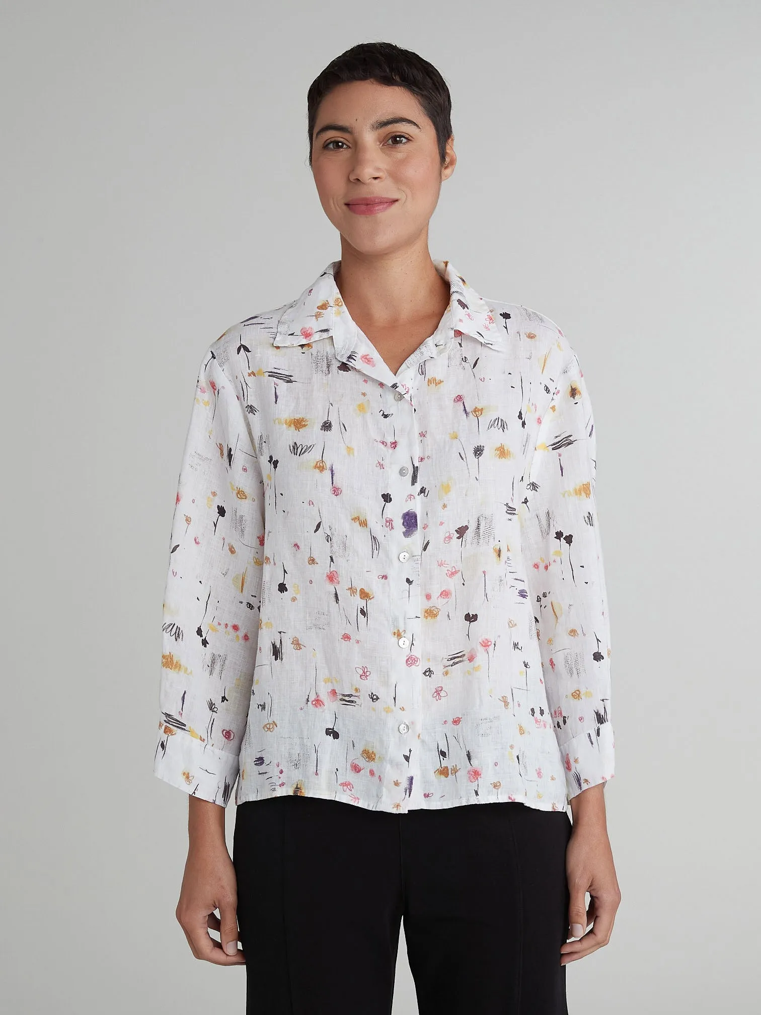 Cut Loose Violine Graffiti Floral Crop Shirt, Style 4636806