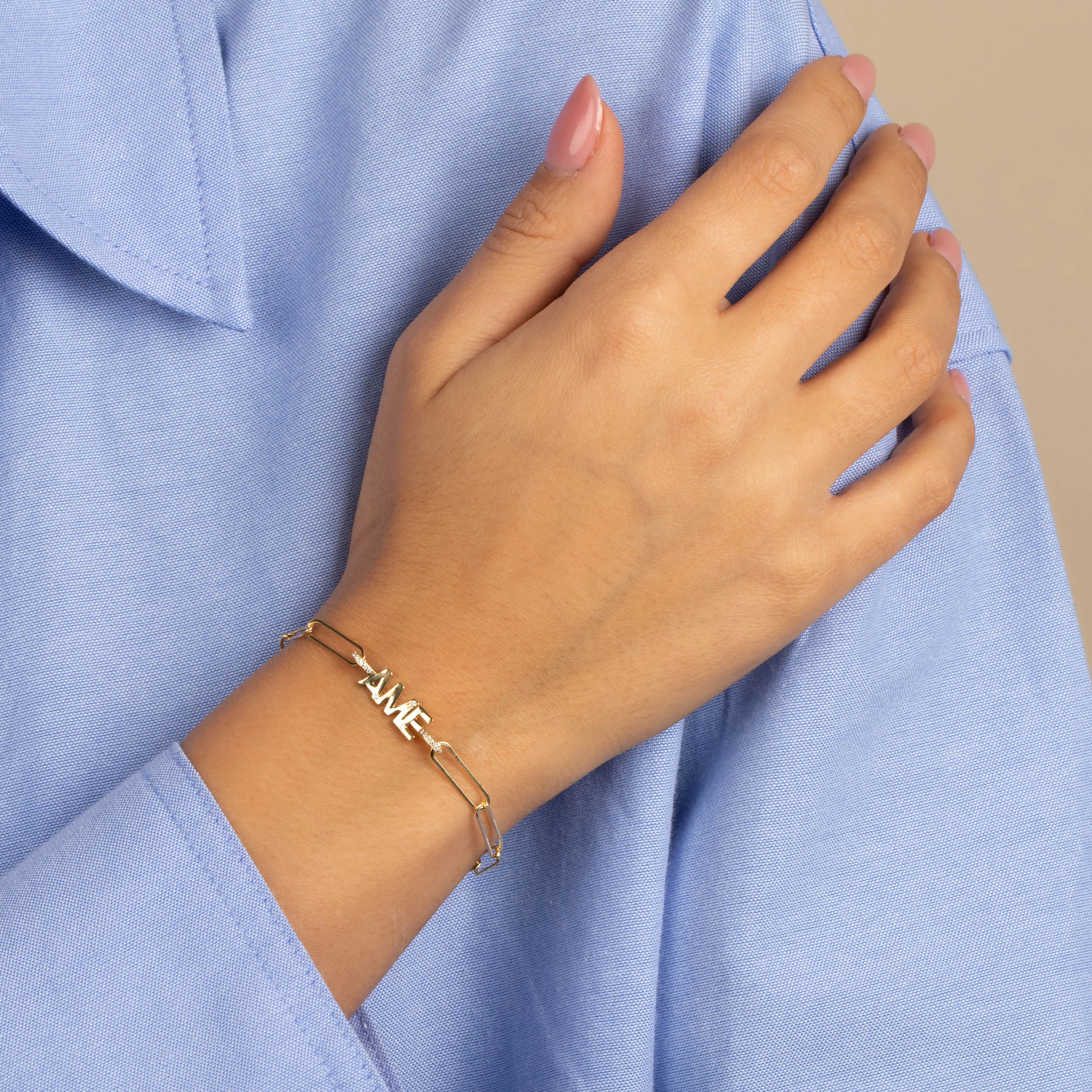 CZ Uppercase Block Monogram Initial Link Bracelet