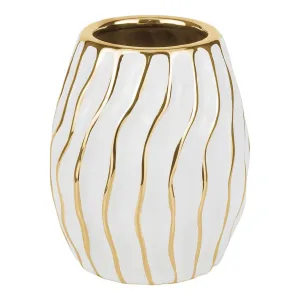 (D) Gold Round Vases Home Decor, White Porcelain Vase with Gold Wavy Design