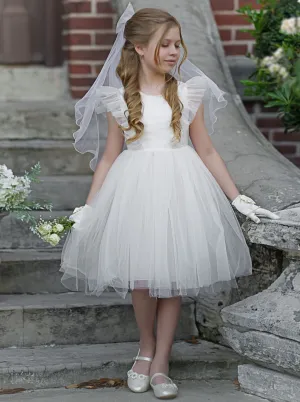 Dainty Daydream Flutter Sleeve Tulle Communion Dress
