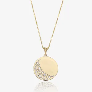 Dazzling Pavé Crescent Diamond Disc Gold Pendant