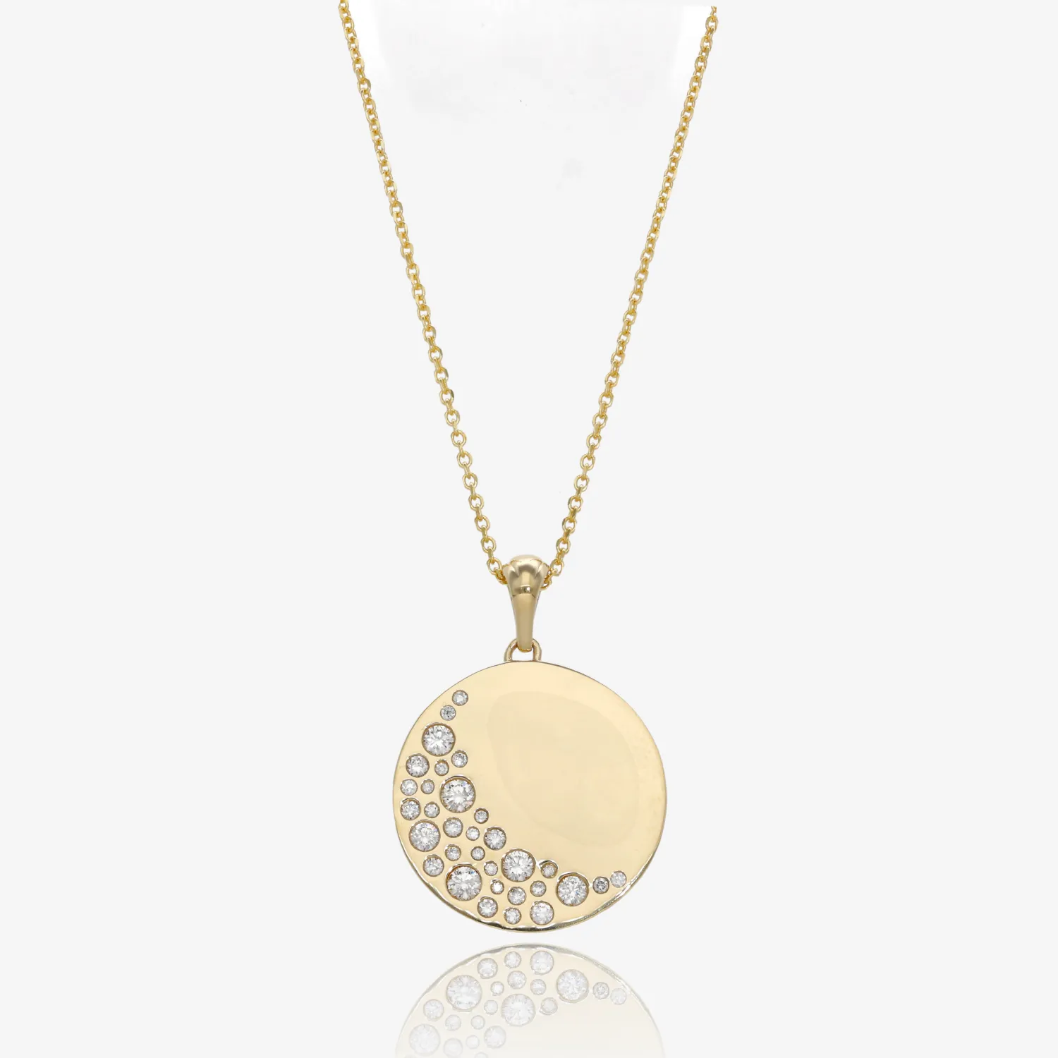 Dazzling Pavé Crescent Diamond Disc Gold Pendant