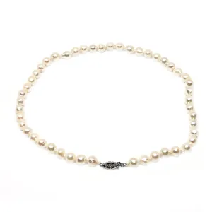 Deco Choker Japanese Saltwater Cultured Akoya Pearl Baroque Necklace - Sterling Silver 14 1/4 Inch