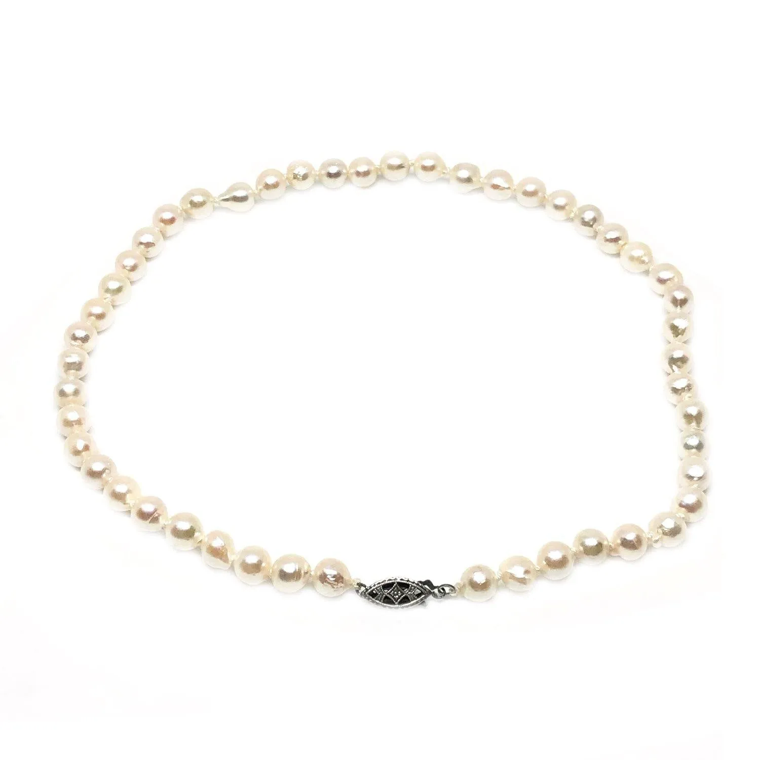 Deco Choker Japanese Saltwater Cultured Akoya Pearl Baroque Necklace - Sterling Silver 14 1/4 Inch