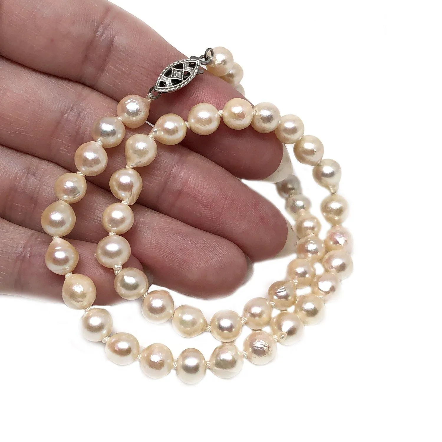 Deco Choker Japanese Saltwater Cultured Akoya Pearl Baroque Necklace - Sterling Silver 14 1/4 Inch