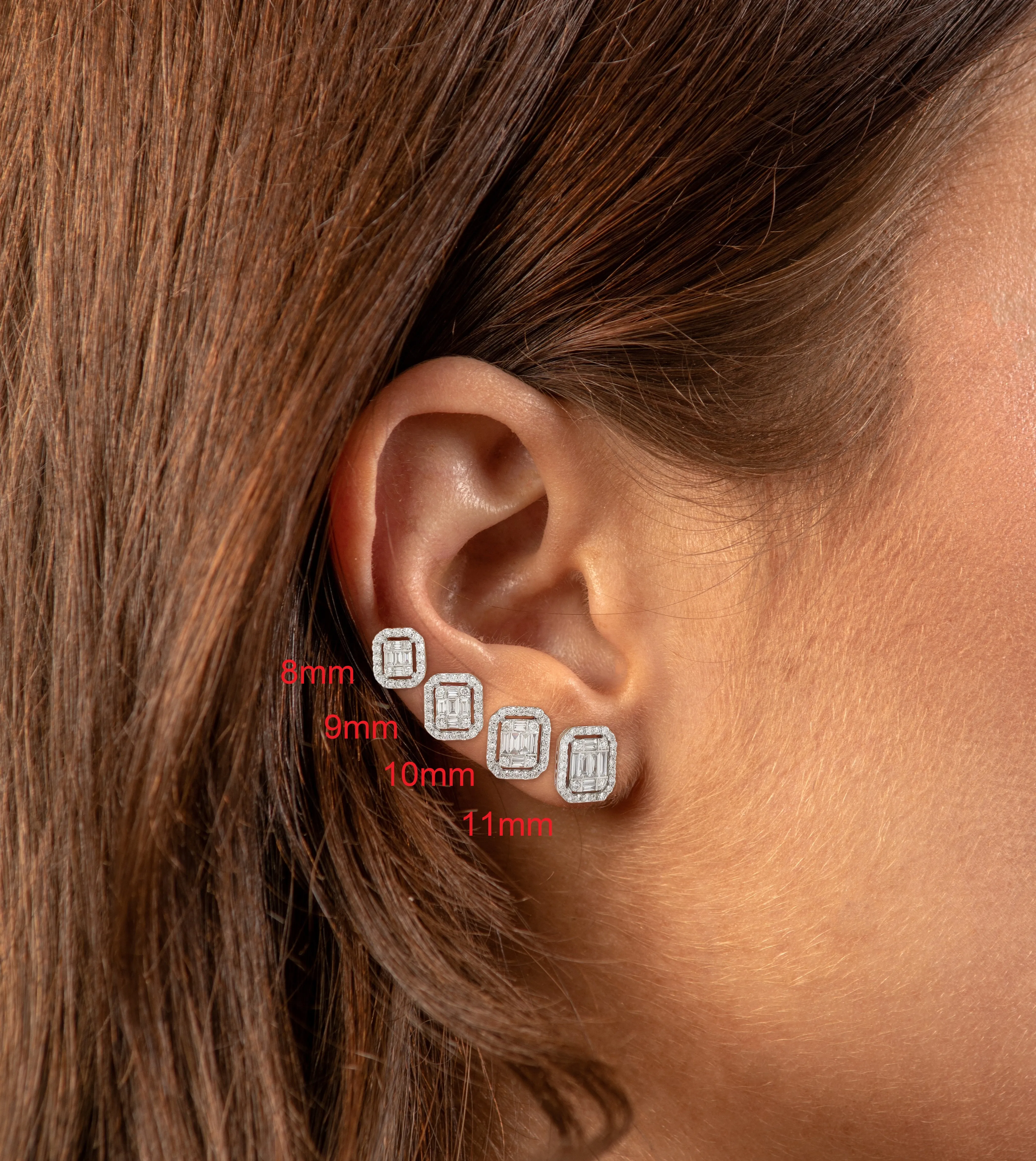 Diamond Emerald Cut Cluster Halo Stud Earrings