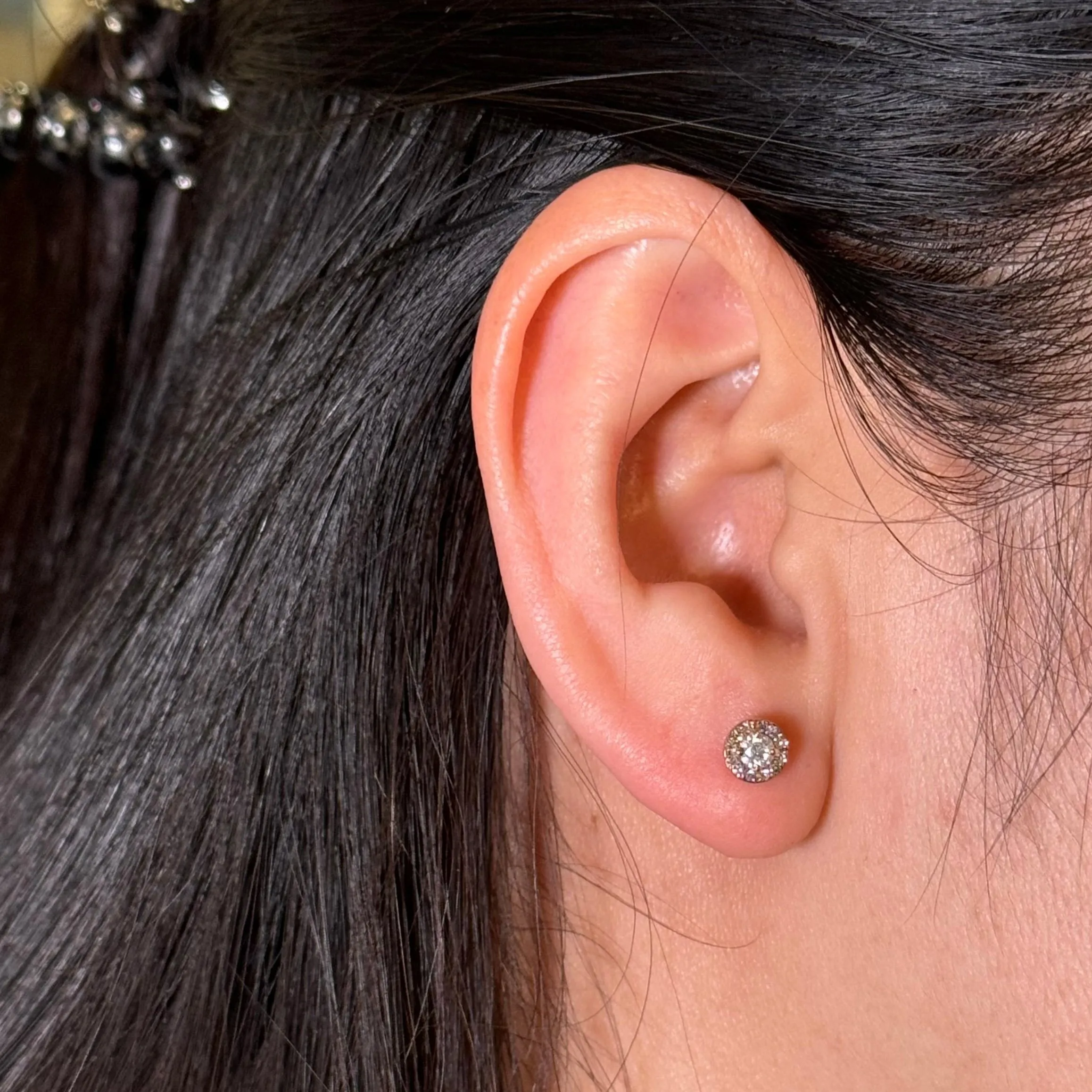 Diamond Halo Studs In 14K